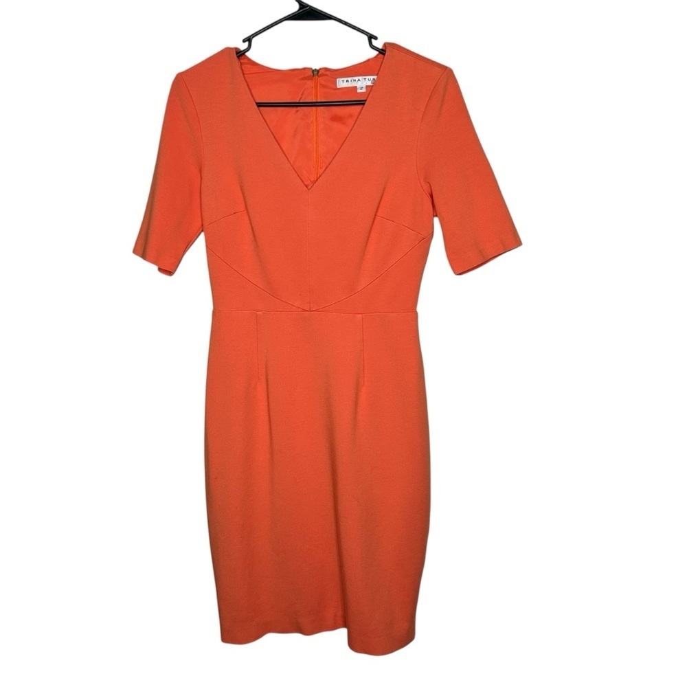 Trina Turk Orange Sheath Dress V-Neck Short Sleeve size 2